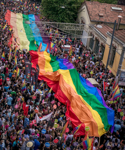 People in Taksim Square for LGBT pride parade photo