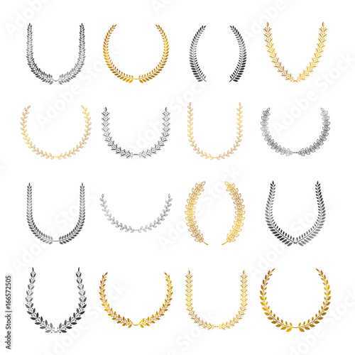 Laurel Wreaths floral heraldic elements set. Heraldic Coat of Arms decorative logos isolated vector illustrations collection.