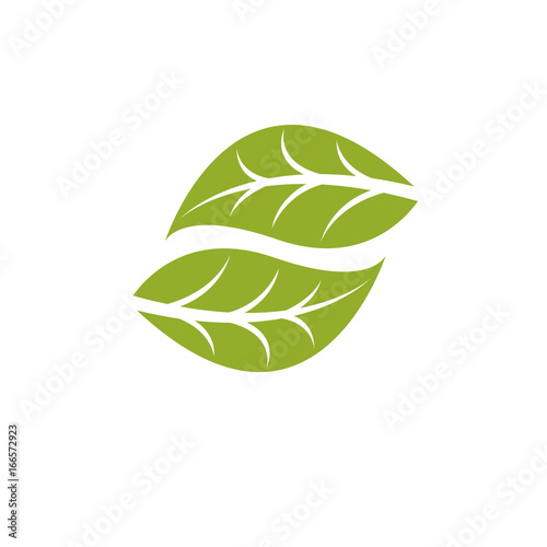 Vector graphic illustration of green leaves. Vegan conceptual abstract logotype for use in holistic medicine, rehabilitation or pharmacology.