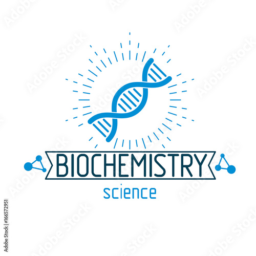 Vector model of human DNA strands. Biochemistry research conceptual abstract logotype can be used as the emblem of scientific organizations.