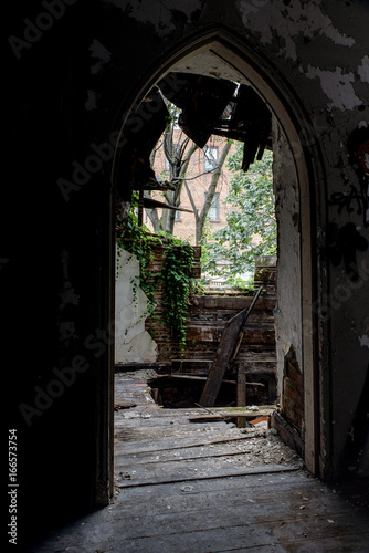 Collapse Looking Out Through Arch - Abandoned Church