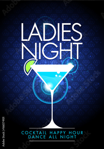 vector party ladys night flyer design template with cocktail glass