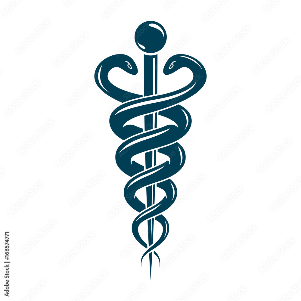 Caduceus medical symbol, graphic vector emblem created with snakes. Caduceus medical symbol, graphic vector emblem created with snakes.
