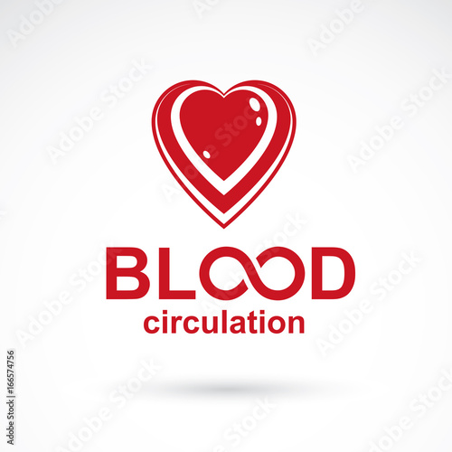 Vector illustration of heart shape and drops of blood. Hematology theme symbol for use in pharmacology.