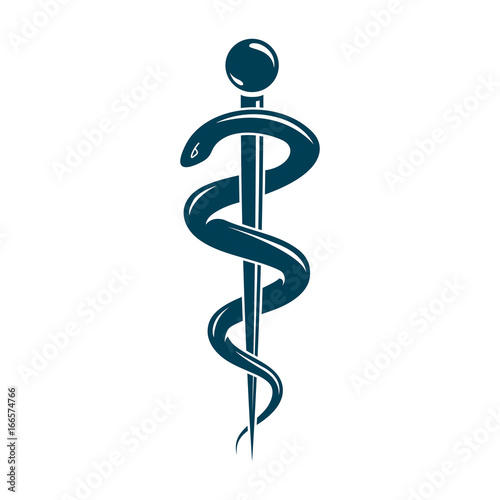 Aesculapius vector abstract emblem composed using wings and snakes best for used in pharmacy advertisement.