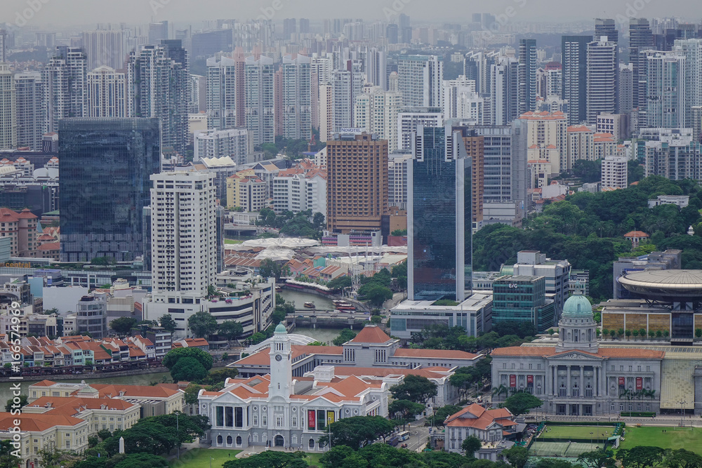 Naklejka premium Aerial view of downtown in Singapore