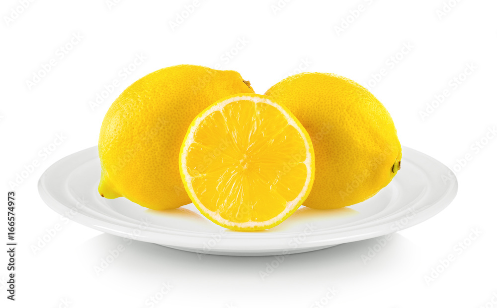 lemon in white plate on white background lemon in white plate on white background