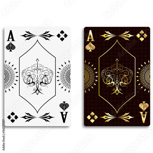 Ace of spades in classic black and golden color. Vector illustration.