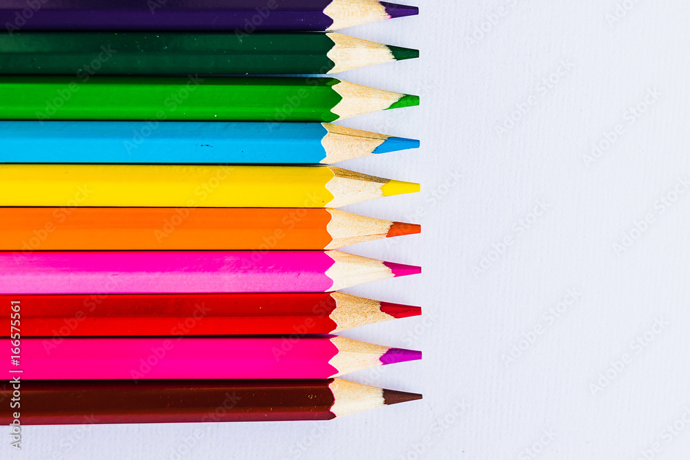 Colored pencils on white background, left Colored pencils on white background, left