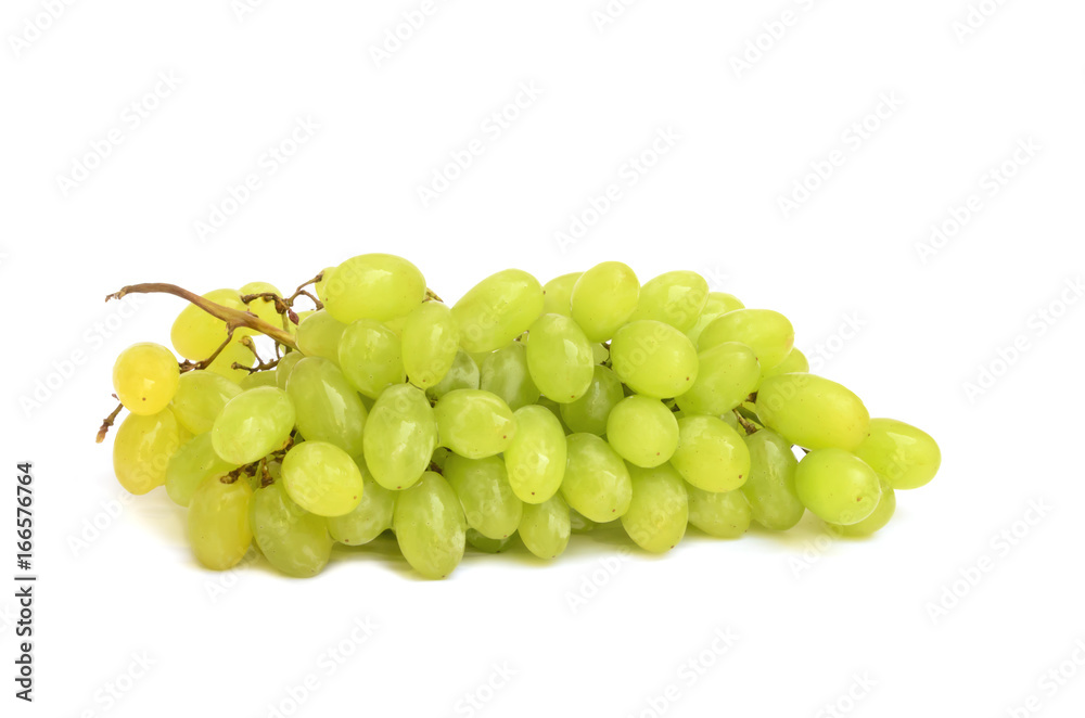 Bunch of fresh green grapes isolated on white background
