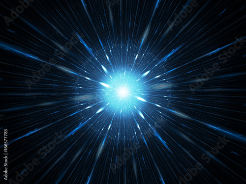 Blue glowing explosion in space, starburst