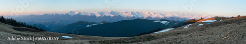 Panoramic shot of snowy mountains hiking active tourism sports recreational idyllic view harmony nature