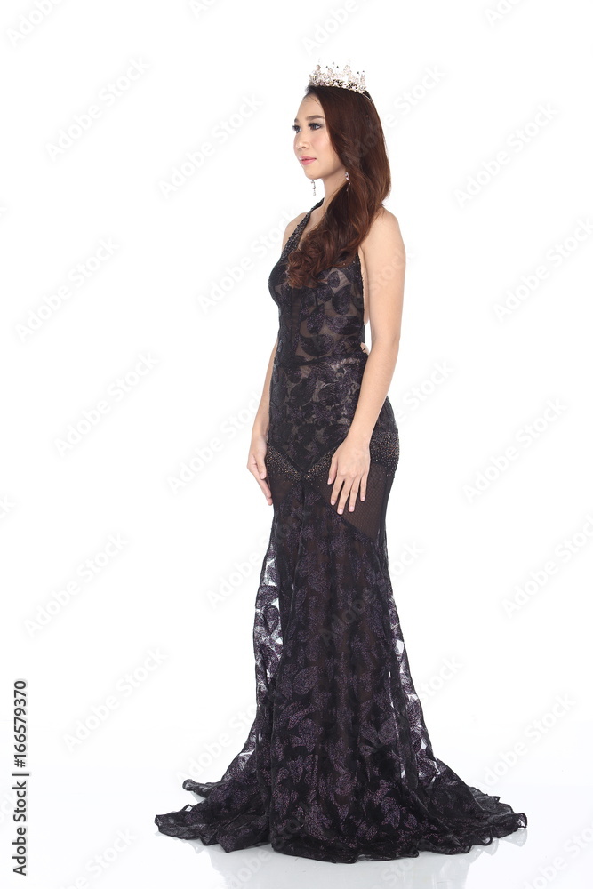 Miss Pageant Contest in Evening Ball Gown long ball dress with Diamond Crown, fashion make up hair style