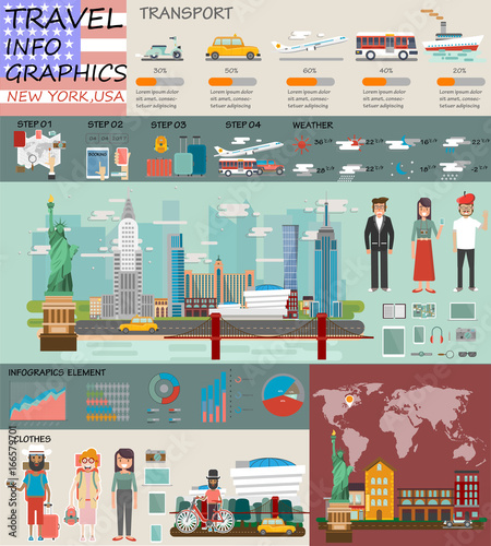 Travel infographic.New york infographic tourist sights of USA, welcome to New york.USA infographic. Travel to New york presentation template
