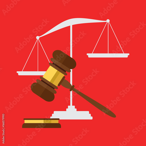 A wooden judge gavel, hammer of judge or auctioneer and soundboard, vector illustration. Flat style isolated on background