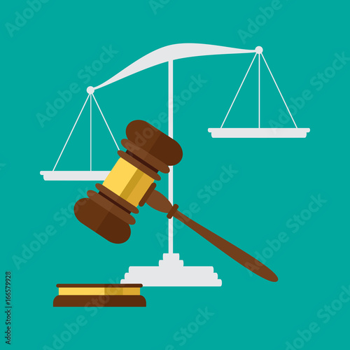 A wooden judge gavel, hammer of judge or auctioneer and soundboard, vector illustration. Flat style isolated on background