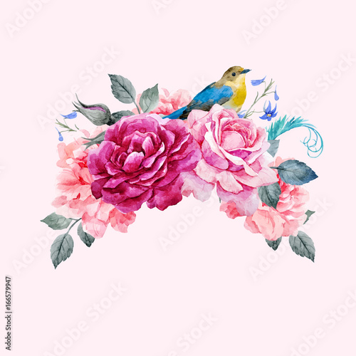 Floral vector composition with bird