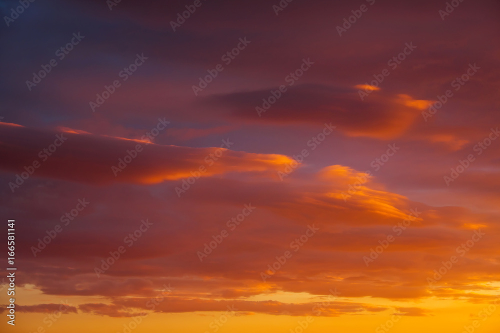 Fiery, orange and red colors sunset sky. Beautiful abstract background