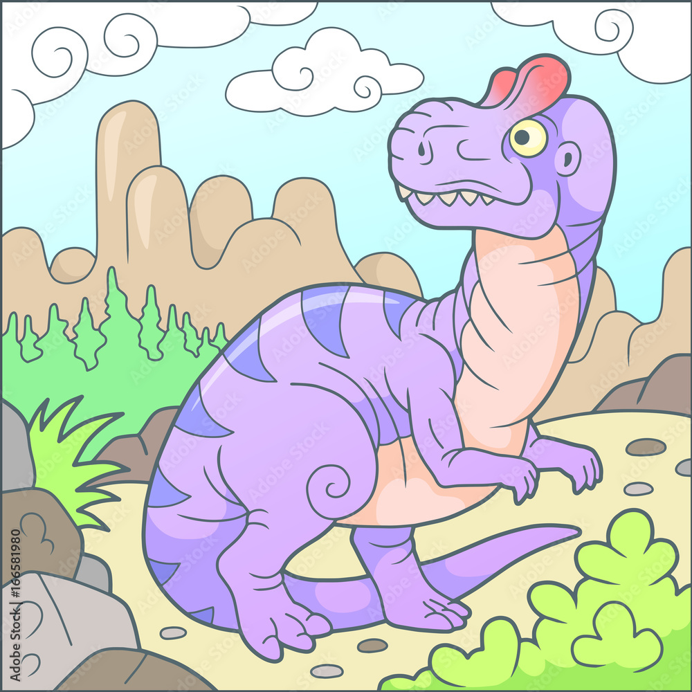 Cartoon cute allosaurus, funny picture
