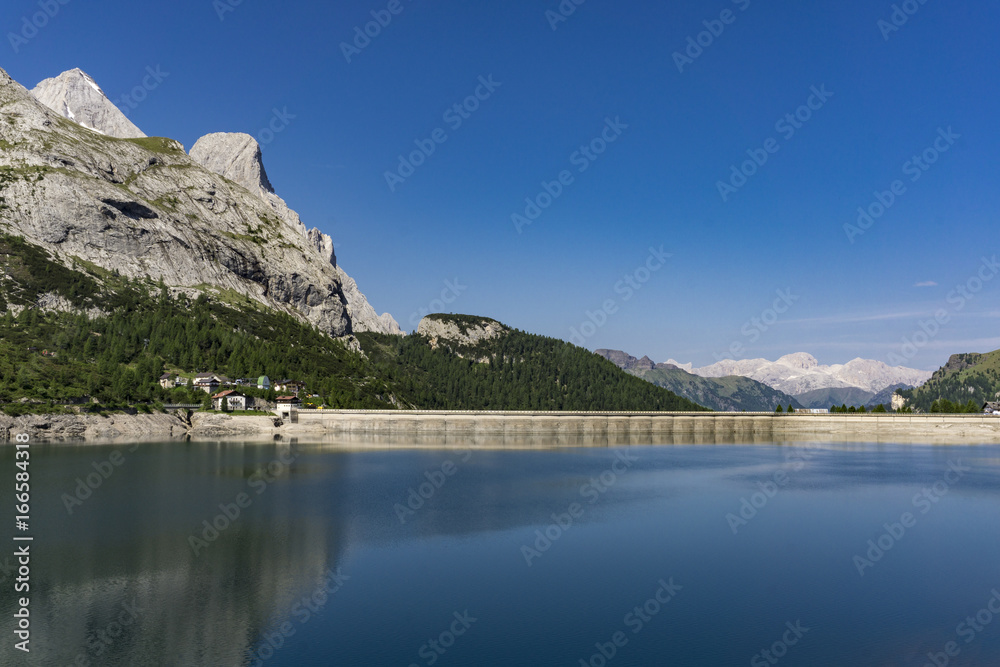 Beautiful scenery of Lago di Fedaia. Dolomites. Italy.