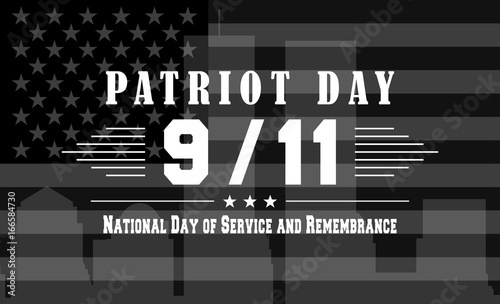 Vector Patriot Day dark background with National day of service and remembrance lettering. Template for September 11.