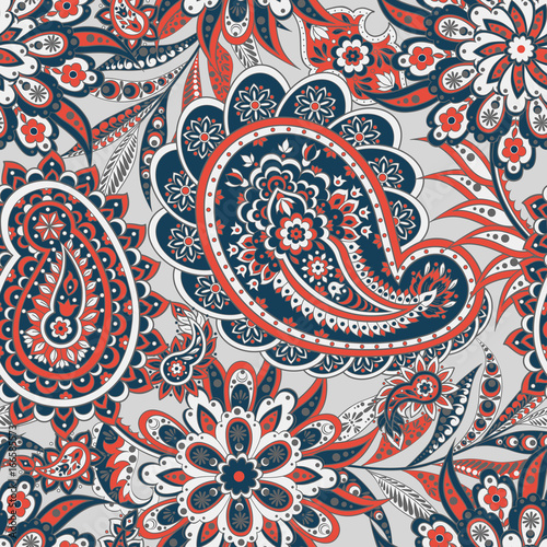 Paisley seamless floral pattern. Indian vintage background