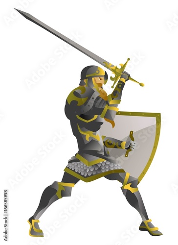 medieval knight with sword and shield