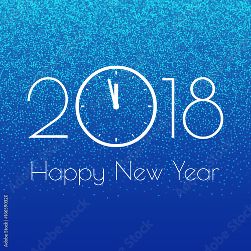 2018 Happy New Year typography on blue glitter abstract background