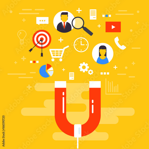 Customer retention or loyalty isometric vector concept illustration. Client care or satisfaction metaphor. Magnet attract potetential buyers. Business marketing idea.
