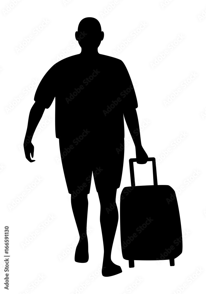 Tourist with suitcase silhouette, isolated on white background. Vector illustration. Tourist with suitcase silhouette, isolated on white background. Vector illustration.