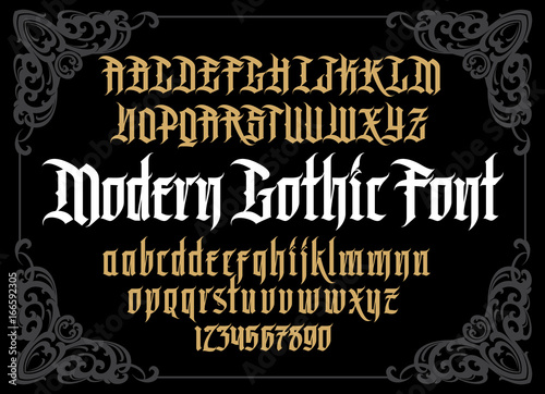 Vector modern gothic alphabet in framef. Vintage font. Typography for labels, headlines, posters etc.