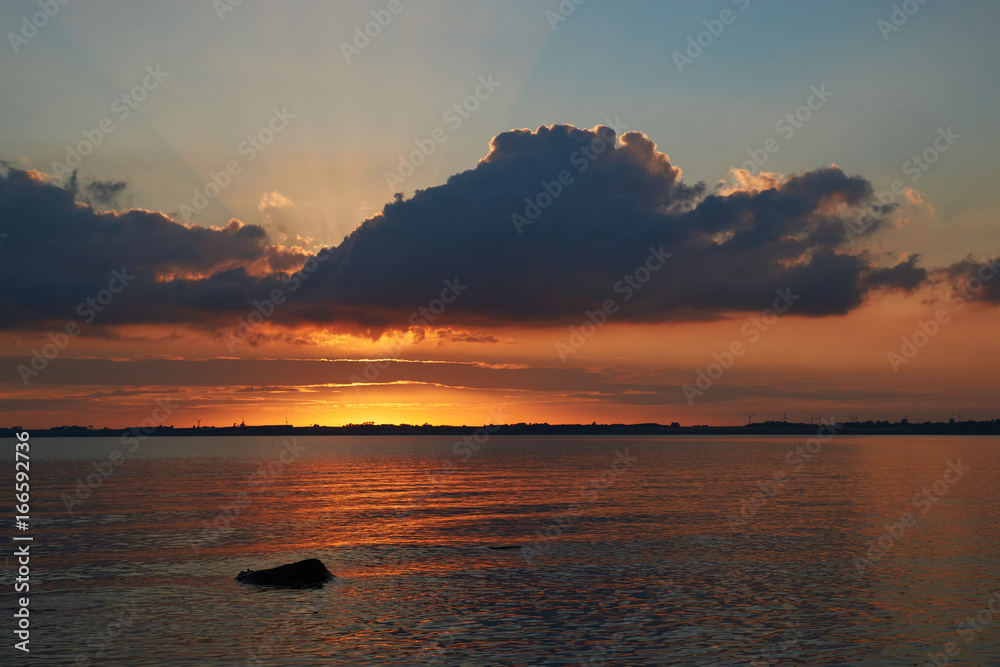 Naklejka premium Sunset at Knud beach in Denmark