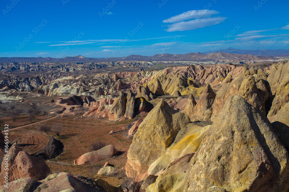 Obraz premium Goreme national park. Volcanic mountain landscape panoramic view, Cappadocia