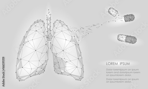 Human Internal Organ Lungs Medicine Treatment Drug. Low Poly technology design. White Gray color polygonal triangle connected dots. Health medicine icon background vector illustration