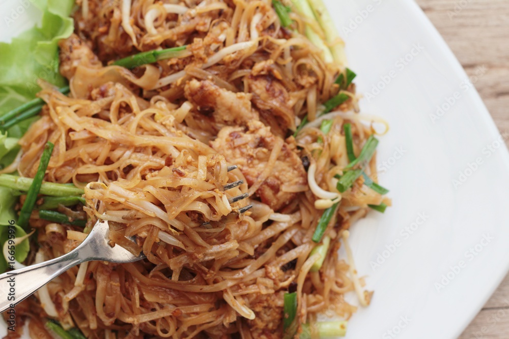 Fried noodle Thai style with pork is delicious Fried noodle Thai style with pork is delicious