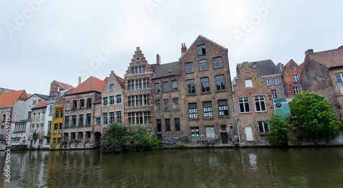 Ghent canal and building architecture and landmark of Ghent Belgium