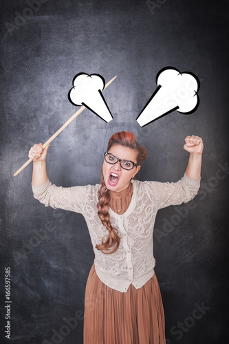 Slika na platnu Angry screaming teacher with pointer