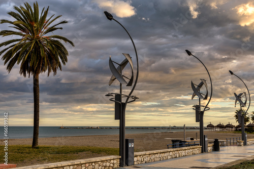 Environmentally friendly wind powered street lights in Malaga, Spain