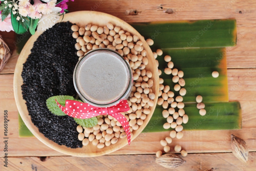 Fototapeta premium Soy bean milk mix black sesame delicious