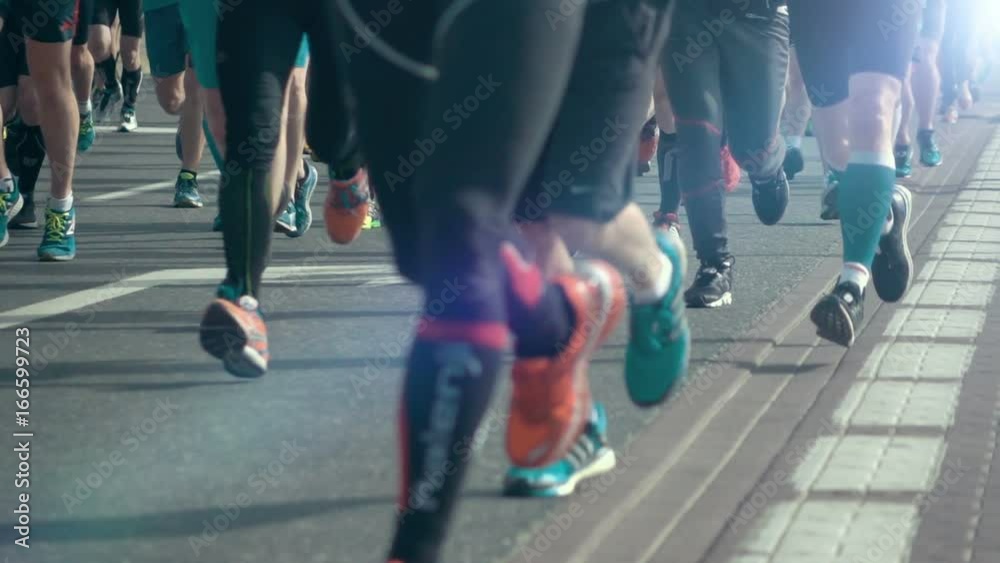 High quality video of marathon runners in real 1080p slow motion 250fps