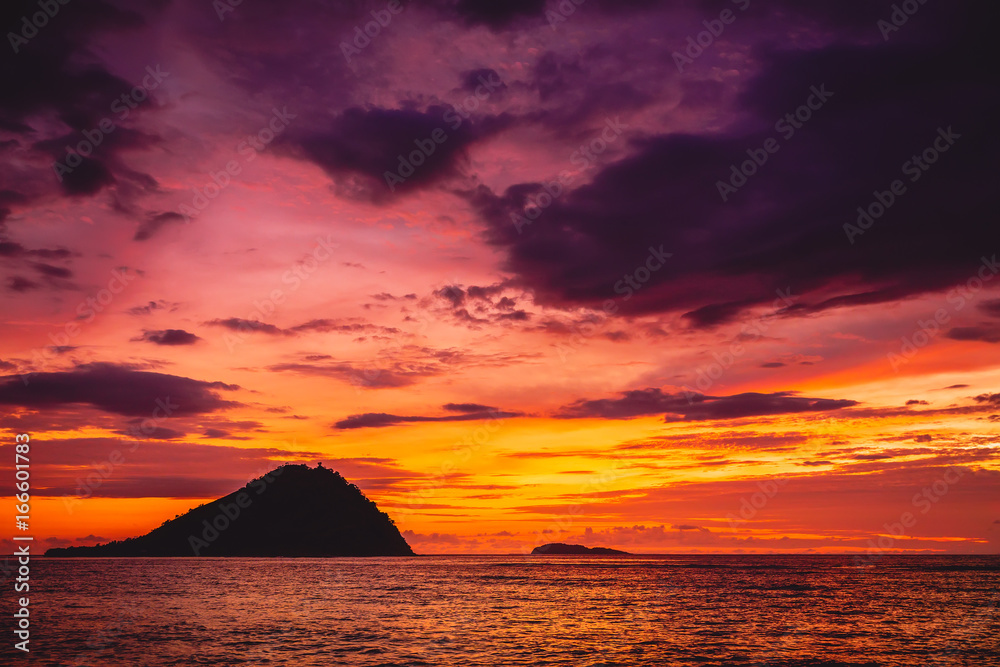 Colorful sunset and ocean in tropics