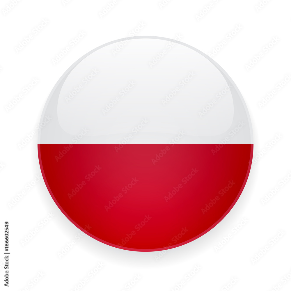 Round glossy icon with national flag of Poland on white background Round glossy icon with national flag of Poland on white background