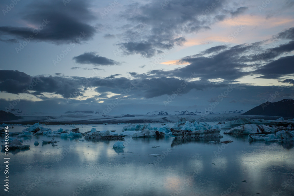 Iceland - Glacier lagoon joekulsarlon full of ice floes floating