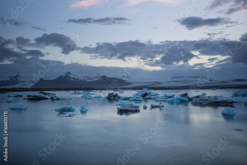 Iceland - Majestic landscape with turquoise ice floes in glacier lagoon