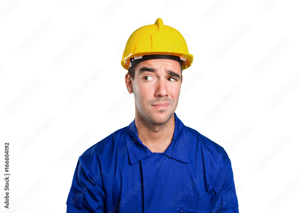 Confident worker looking on white background
