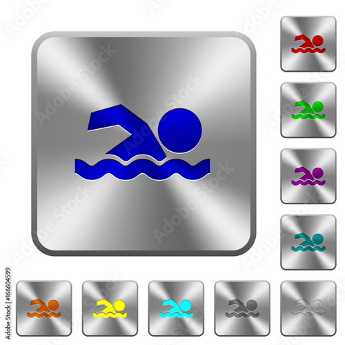 Swimming man rounded square steel buttons