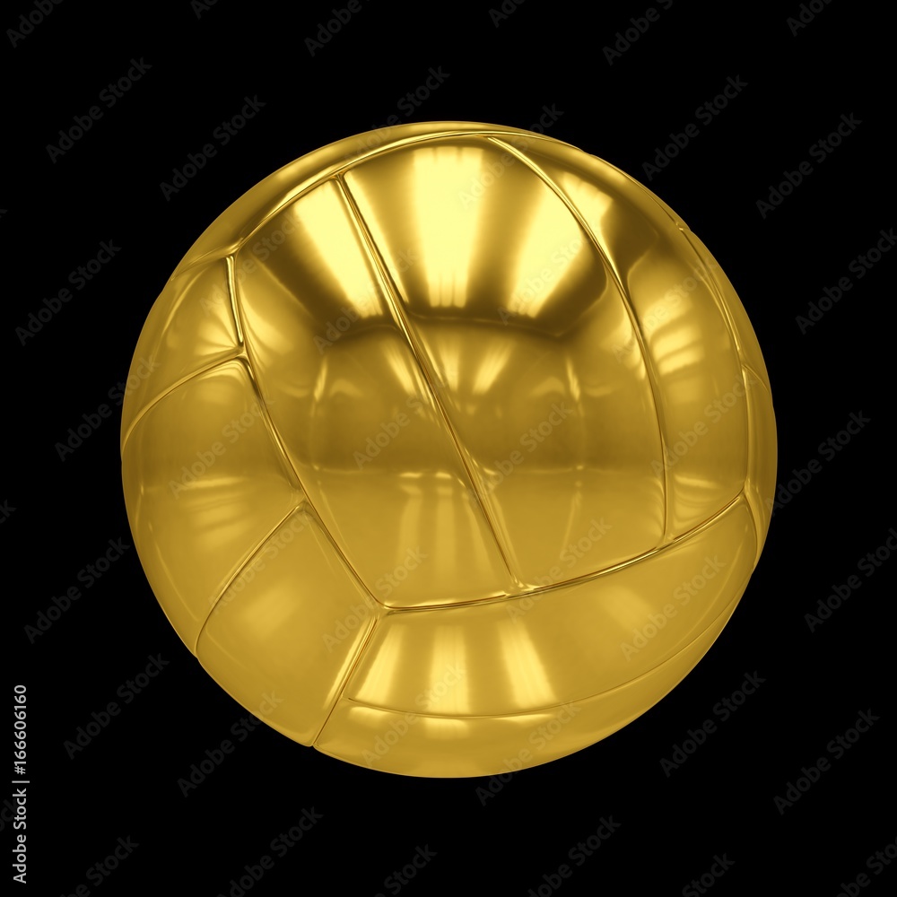 3D rendering golden Volleyball ball isolated on black