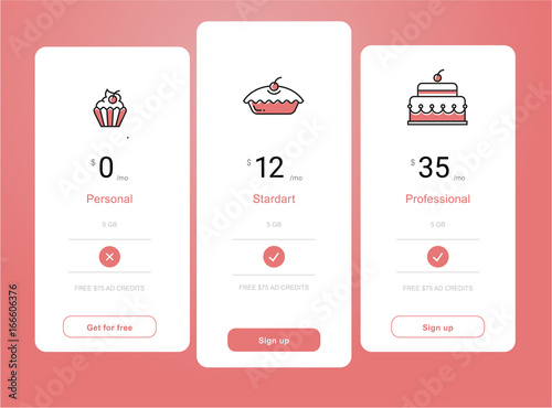 vector price table template design