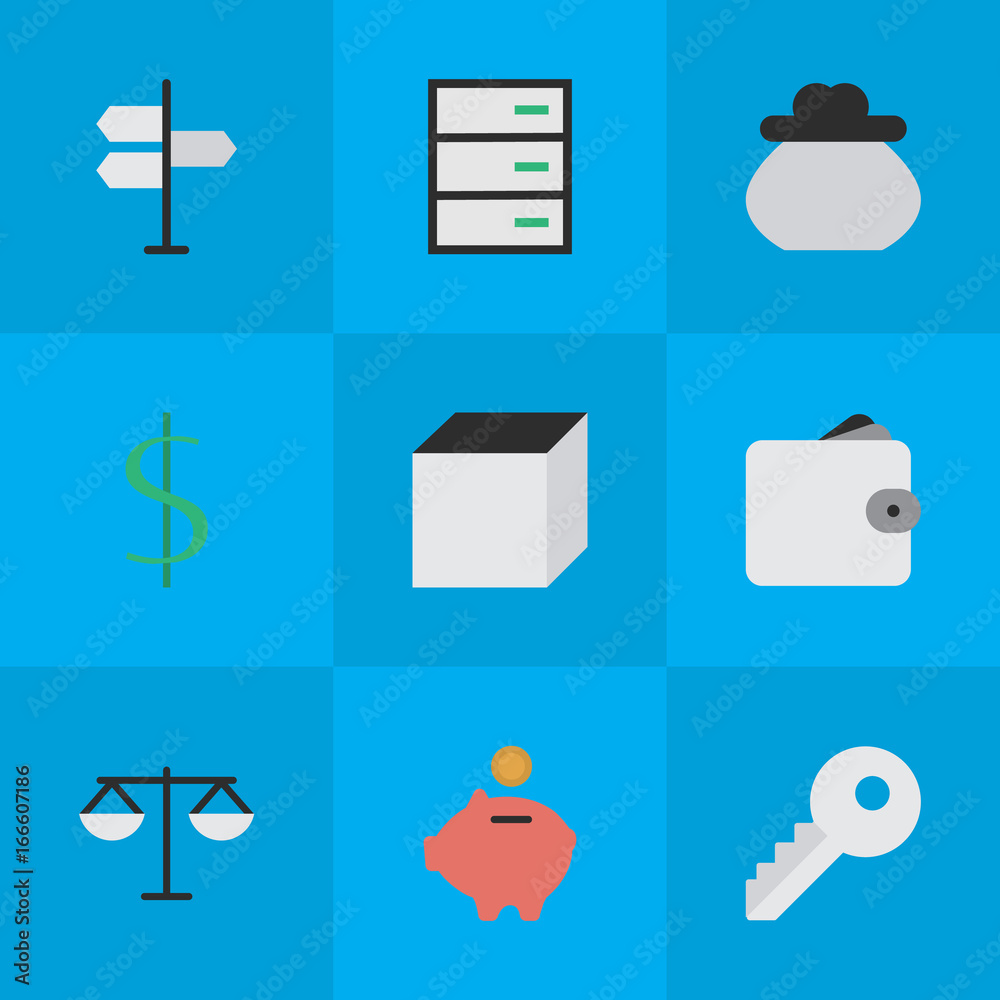 Vector Illustration Set Of Simple Job Icons. Elements Dollar, Wallet