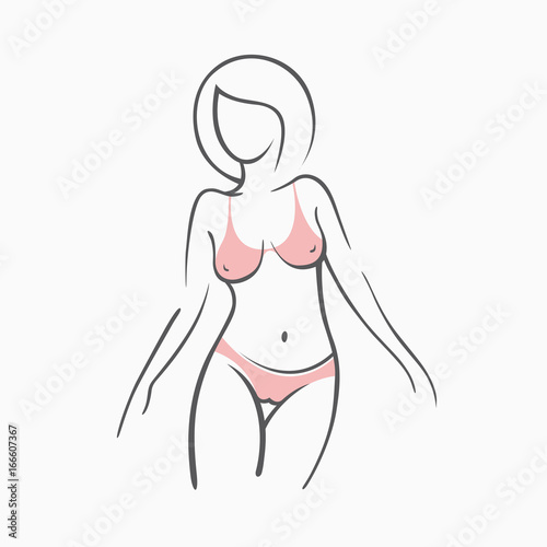 Sexy fitness naked girl with a chic figure. Intimate sexy lady, model in a pose. Lovely  ass In swimsuit, panties. Drawn graphics for design, Abstraction background